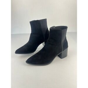 ZBY Black Faux Suede Pointed Toe Block Heel Ankle Boots Womens Size 8.5